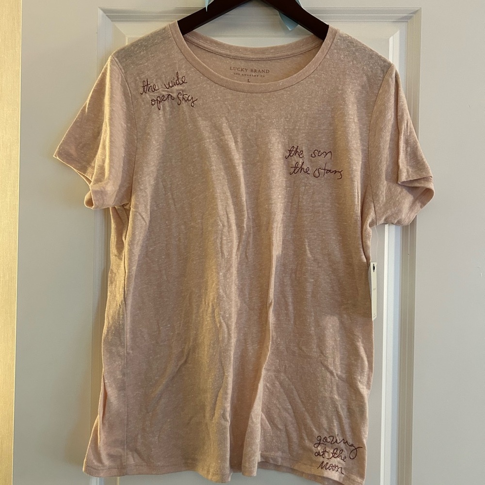 Lucky Brand Light Pink Embroidered Tee